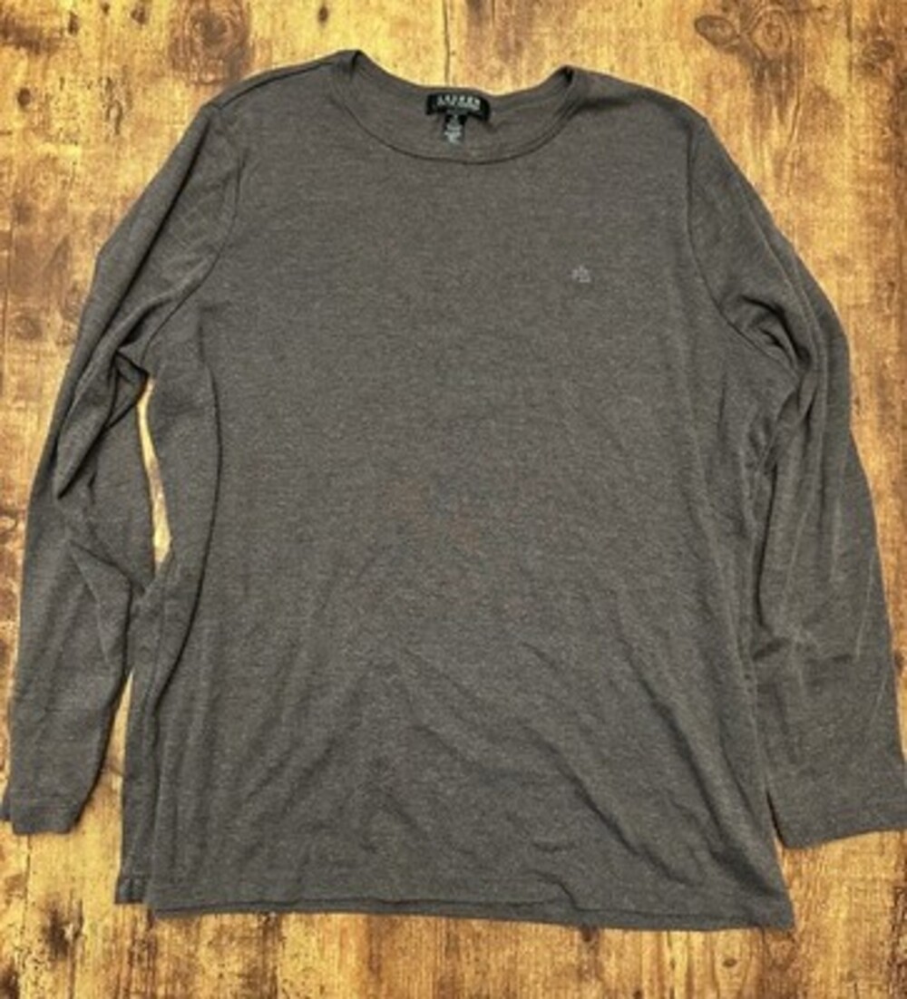 Lauren Ralph Lauren Grey Cotton Blend Long Sleeve Crew Neck Top - XL